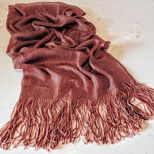 Per Una Red Pink & Gold Woven Fringed Oblong Scarf